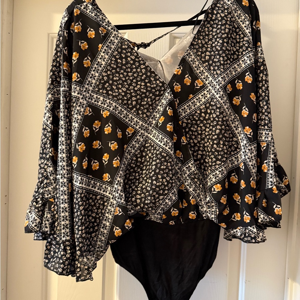 Elegant Black Floral Bodysuit